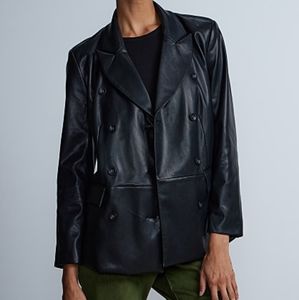 ♠️ NY & CO | Like New - Cool Black Double Breasted Faux Leather Blazer | Size L